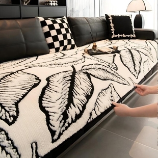 2025劳伦斯专用沙发垫冬加厚轻奢高级感毛绒防滑皮沙发坐垫子黑白
