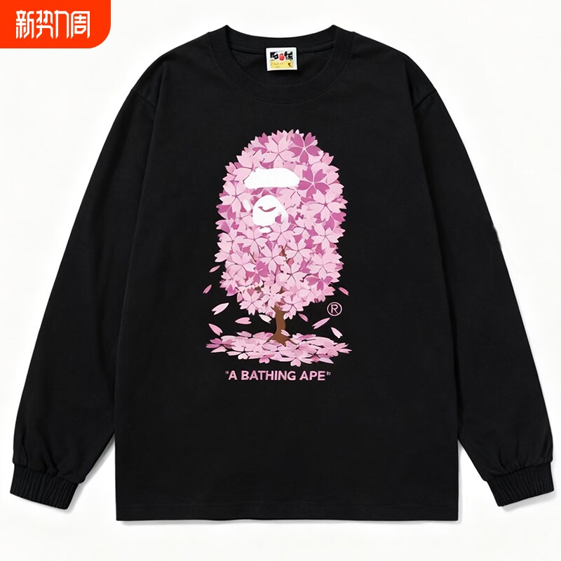 潮牌APE长袖t恤纯棉300g重磅高版本SHARK BAPE猿人