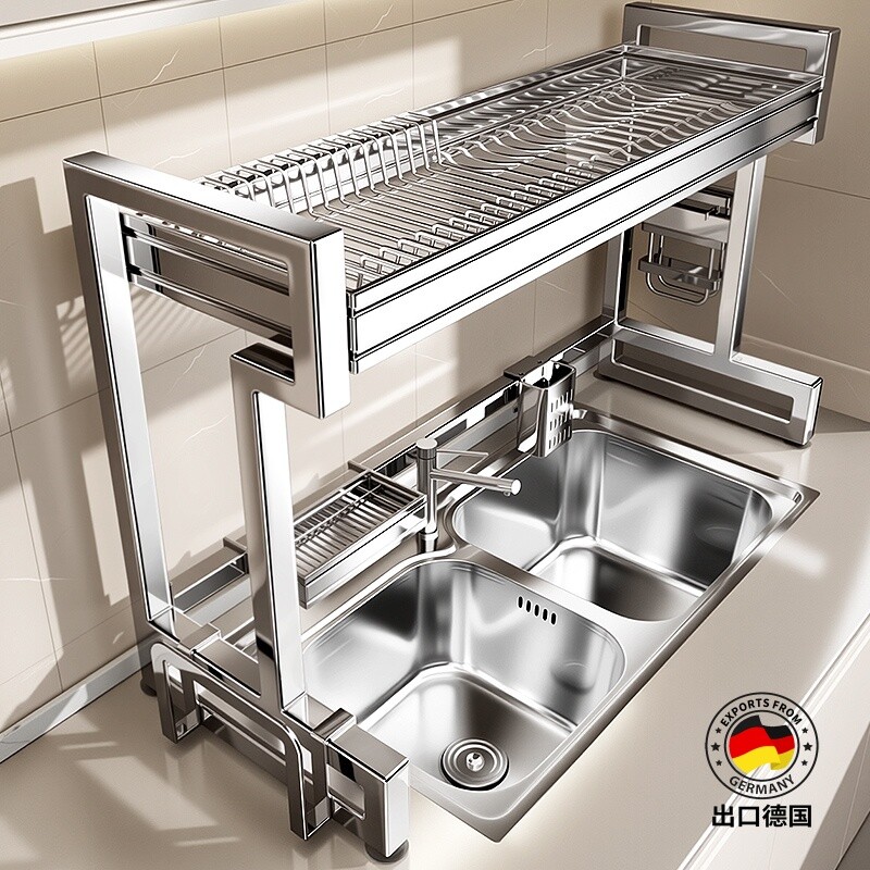 不锈钢厨房碗碟收纳架多功能水槽置物架洗碗池上放碗盘收纳沥水架