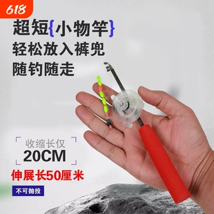 小物竿迷你短节杆儿童钓鱼竿金鱼杆微物杆网红杆袖珍便携鱼竿虾竿