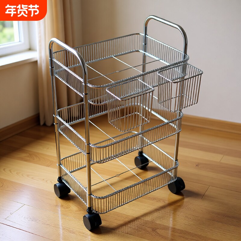 亚克力零食小推车置物架落地移动浴室卫生间收纳盒多层化妆品书本