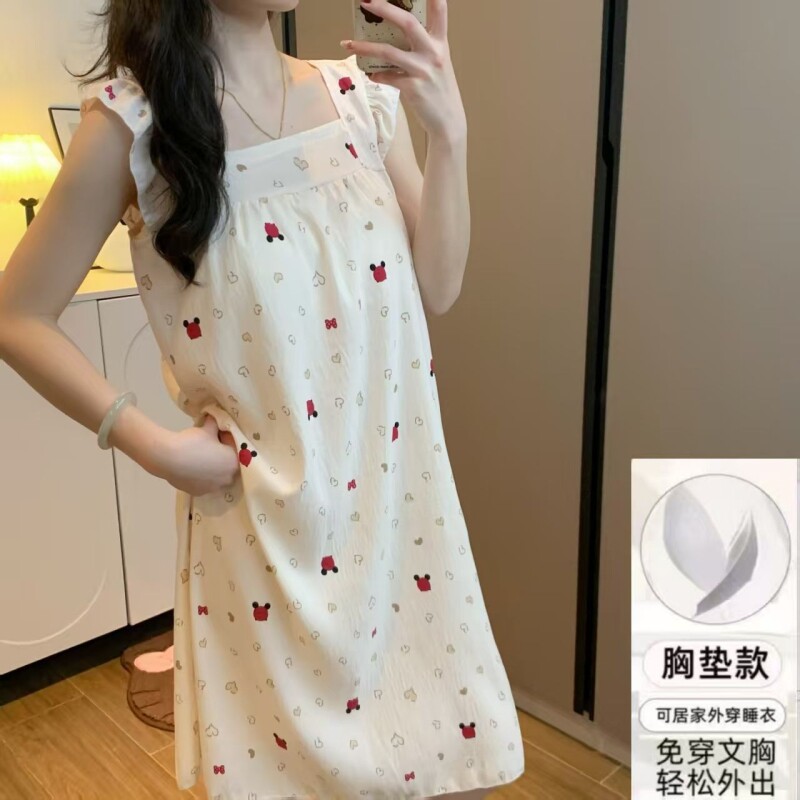 带胸垫睡裙夏季吊带薄款睡衣女新款女士连衣裙学生网红家居服夏天