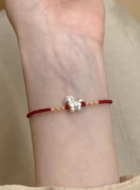 S999纯银马上有钱2026款红绳手链女生肖马本命年编织手绳属马礼物