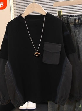 男童秋装卫衣2025新款儿童装男孩帅气秋季加绒上衣潮HDD430黑色