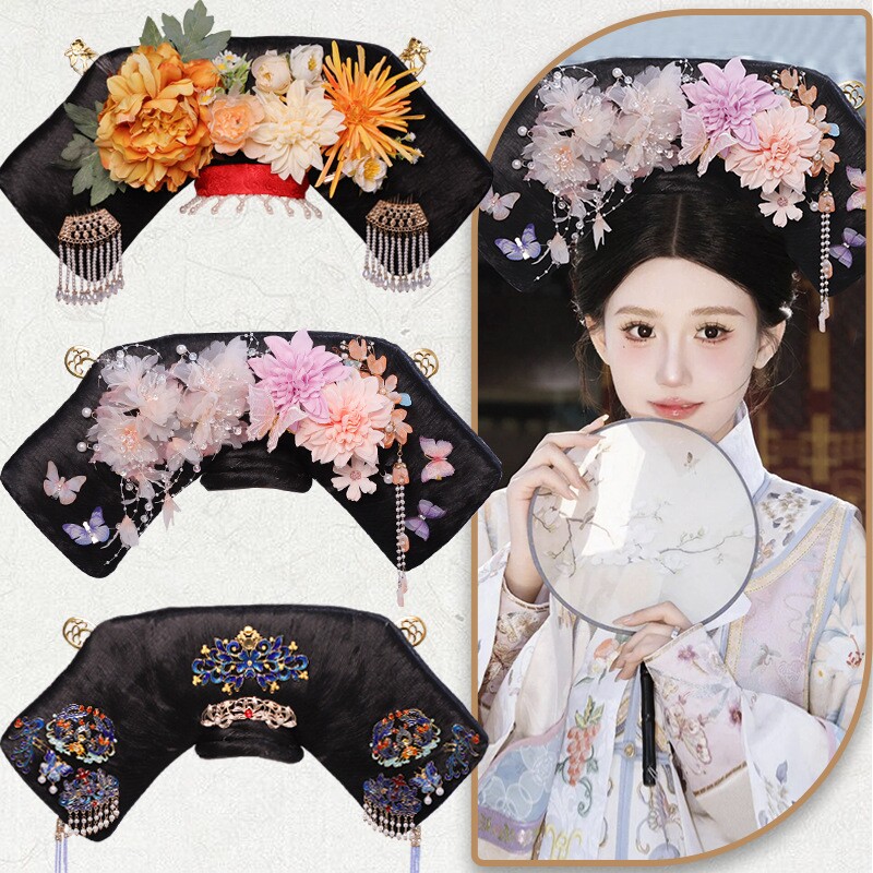 满族宫廷演出COS假发写真发饰清朝格格旗头嫔妃贵妃福晋故宫头饰