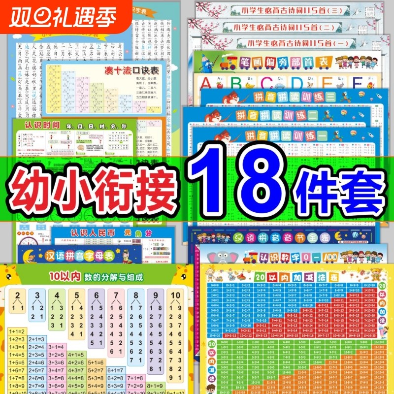幼小衔接挂图全套幼儿园升一年级零基础大班墙贴学前班必背神器