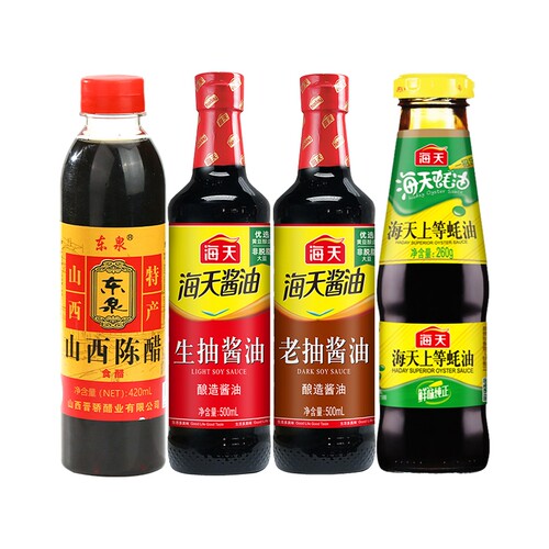 海天生抽500ml老抽蚝油260克陈醋420ml酱油家用酿造料酒金标鸡精 - 封面