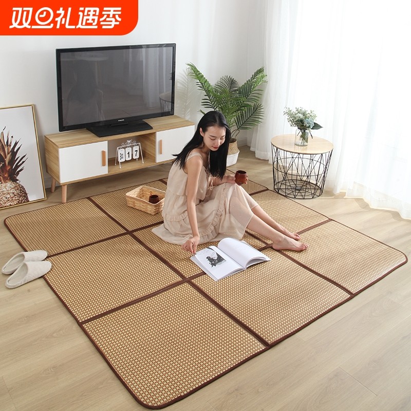 日式客厅榻榻米地毯夏季折叠凉席地垫儿童爬行垫藤编席子地铺垫