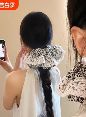 碎花裙摆~法式复古蕾丝黑色大肠发圈女高级感发饰大号发绳新款春
