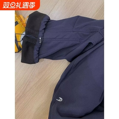 藏青色防水三防软壳冲锋裤男加绒加厚户外登山防寒保暖阔腿裤子冬