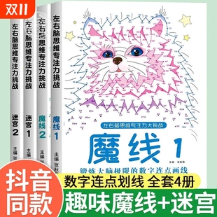 10岁儿童数字连线益智游戏画本全脑开发拓展趣味书逻辑大脑 2适合3 魔线迷宫左右脑思维专注力训练大挑战1