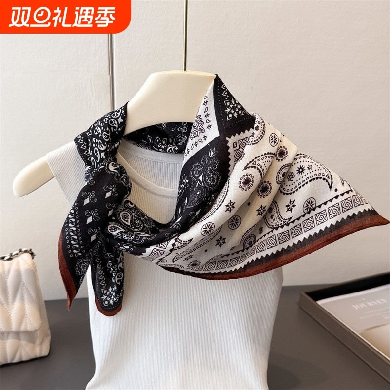 复古丝巾小方巾围巾披肩外搭女2025新款围脖高级感领巾腰间装饰冬