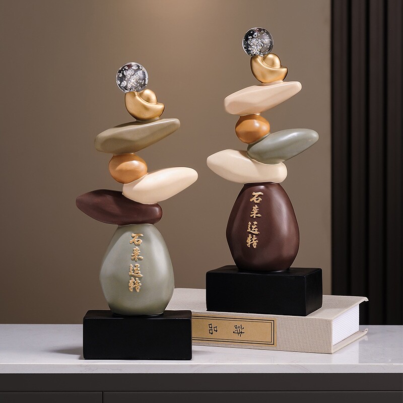 石来运转石头摆件流沙摆件高级客厅办公室玄关电视柜家饰软装搭配