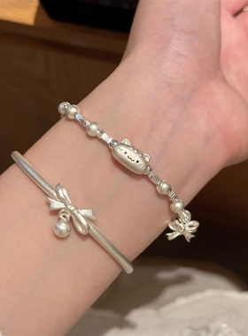 【幂琳】S999纯银法棍猫咪碎新款珍珠手手饰女款202m6银子叠戴錬