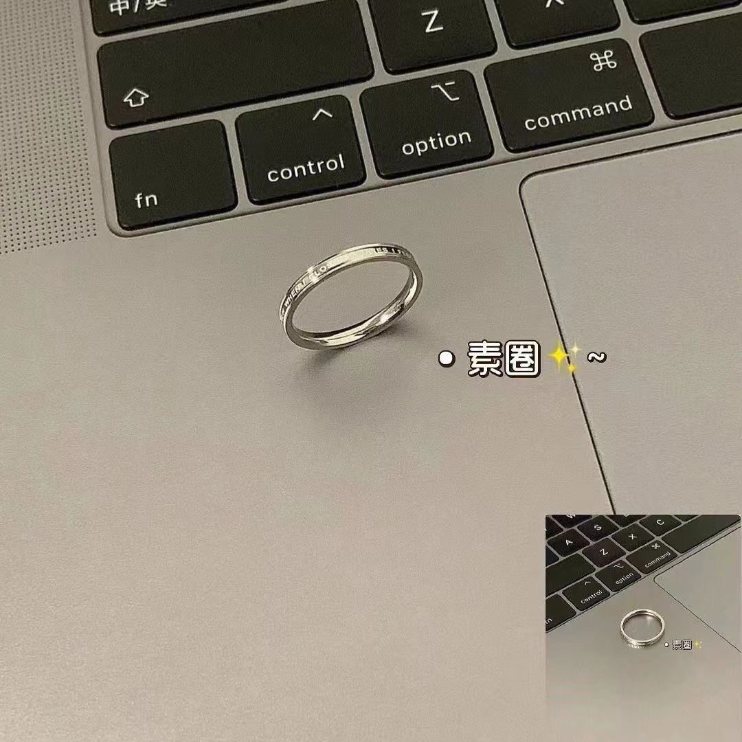SIMPLE ENGLISH LETTER RING WOMENS AND MENS TRENDY TEMPERAMENT TITANIUM STEEL INDEX FINGER DOES NOT FADE FINGER RING STEEL PLAIN RING
