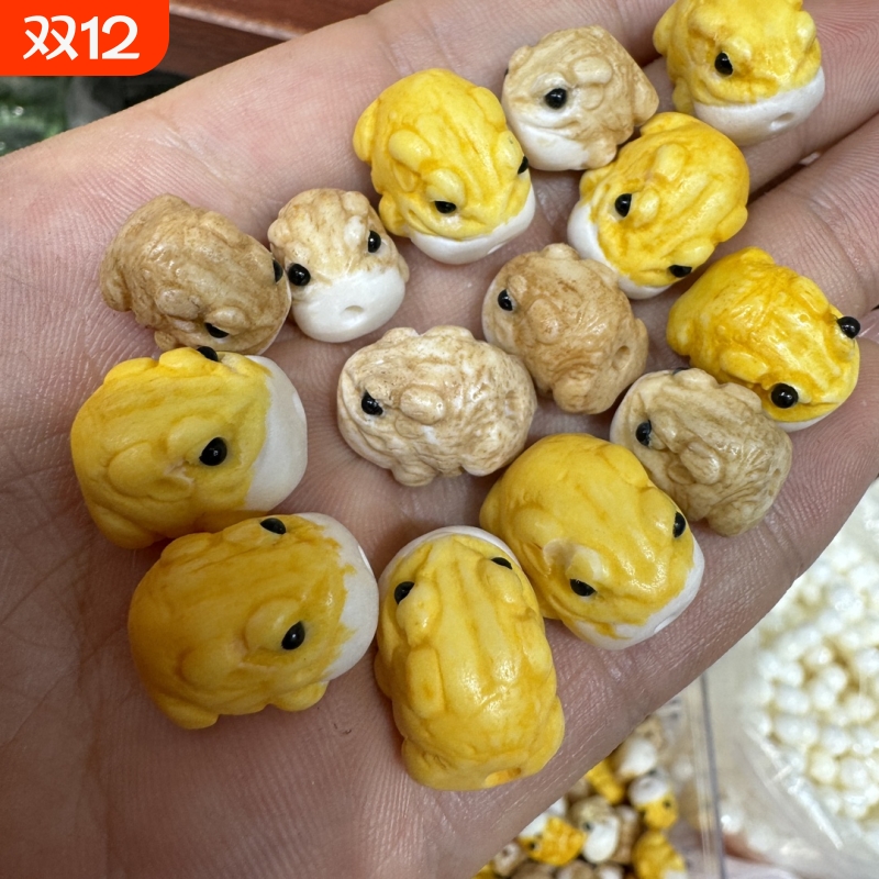 驼骨根付雕刻呱呱嘴巴孔手工彩绘文玩配饰DIY穿珠手链四大卡通配
