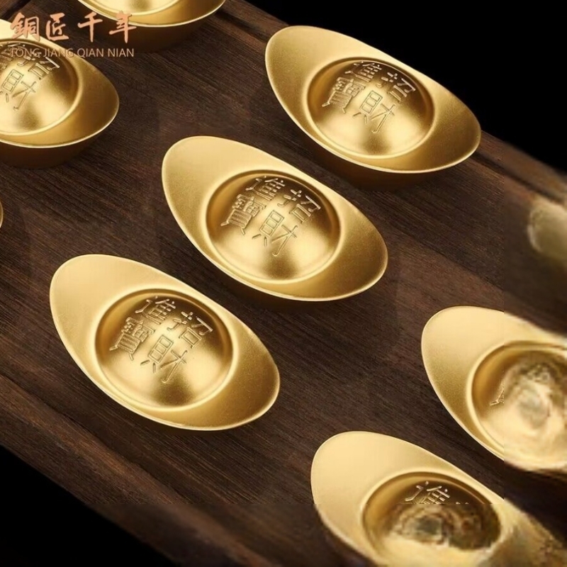 实心沙金元宝黄铜道具家居客厅摆件招财聚宝盆装饰乔迁送开业礼品