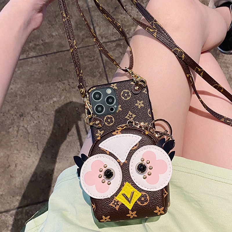 斜跨猫头鹰卡包防摔时尚手机壳