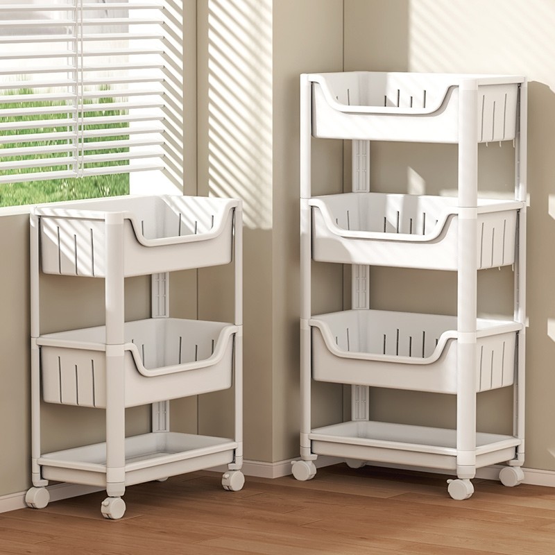 书架置物架落地可移动儿童书包收纳架多层带轮小推车简易书柜玩具