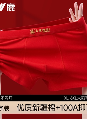 雅鹿本命年男士内裤纯棉红色结婚送礼大码四角短裤属马年  多规格
