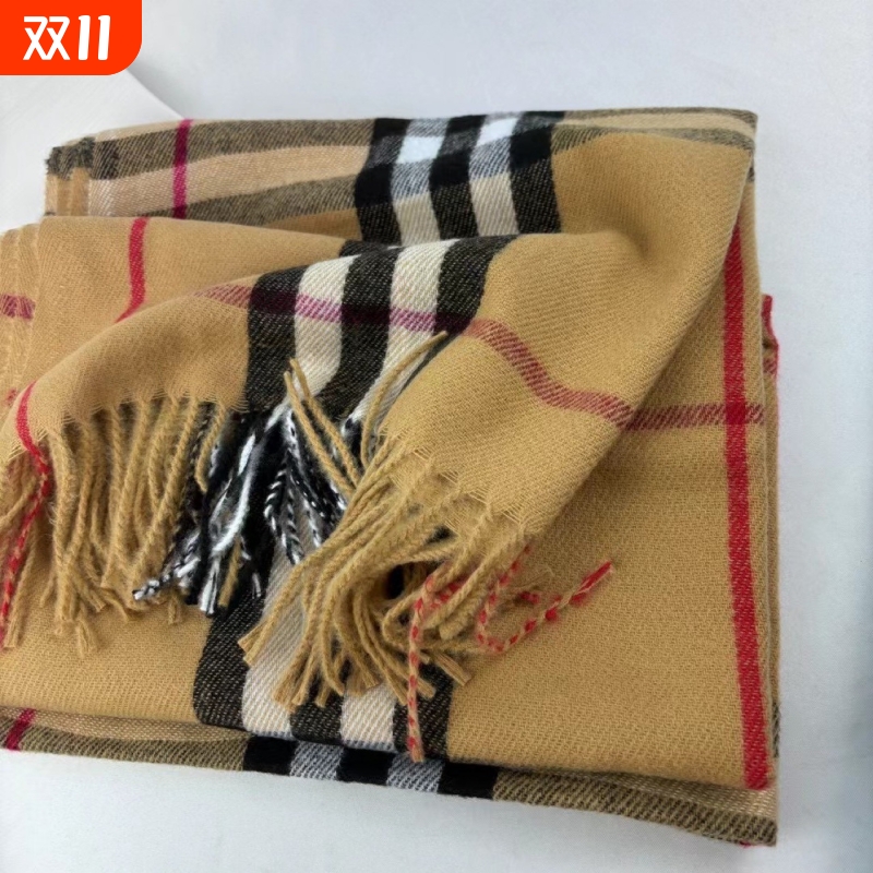 新款格子羊绒围巾保暖围脖时尚流苏秋冬披肩卡其色红色粉色灰色