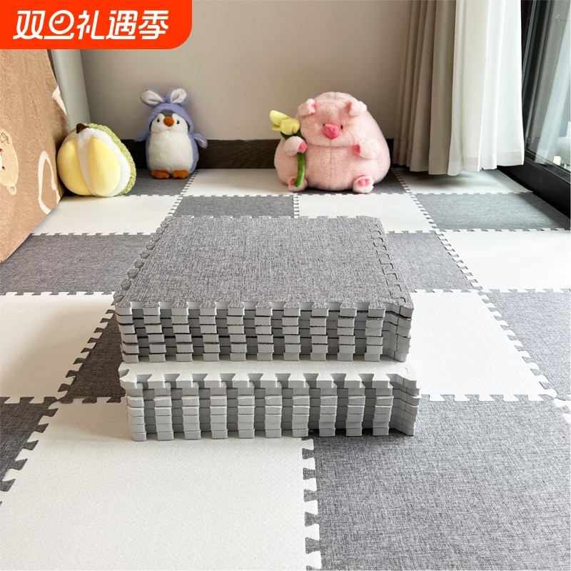 亚麻拼接地毯儿童爬行垫榻榻米耐脏易打理卧室整铺泡沫地板垫Q13