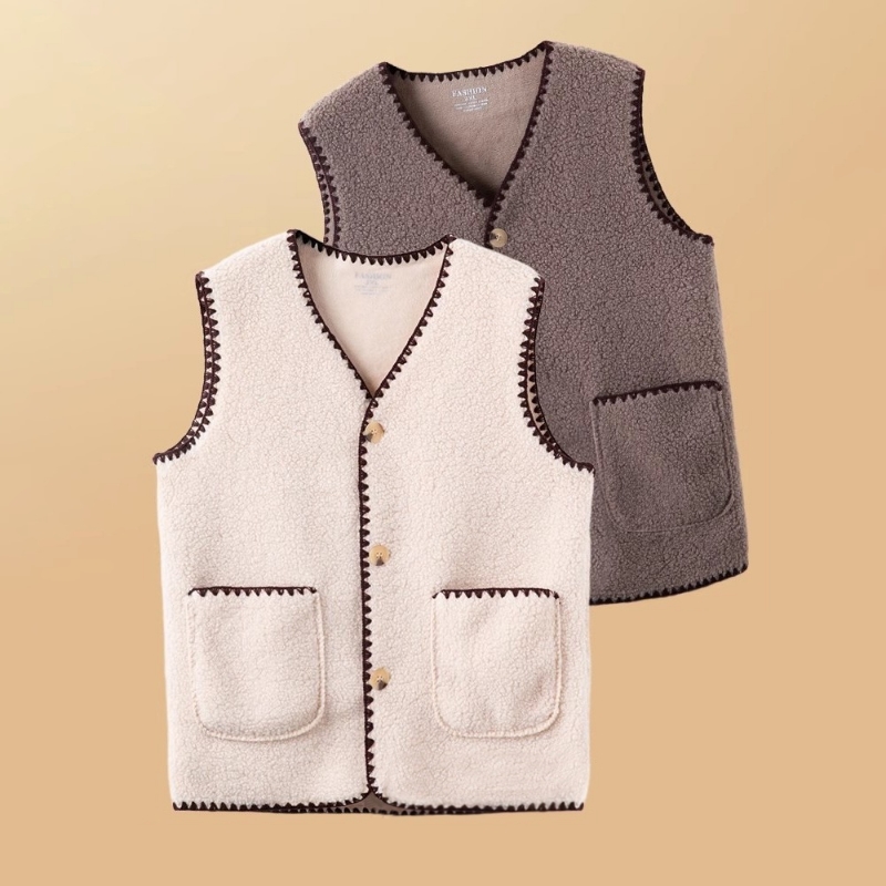 雪夕妈妈秋冬装百搭马甲上衣中老年人女装仿貂绒灯芯绒马夹薄外套