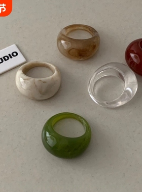 小众设计复古树脂圆弧宽面戒指女2025新款简约个性高级感指环配饰