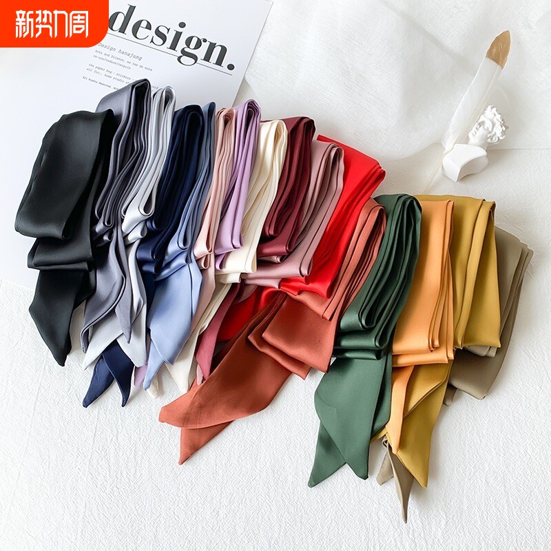 丝带氛围纯色绑发优雅窄长丝巾高级气质温柔腰带复古发带飘带双面