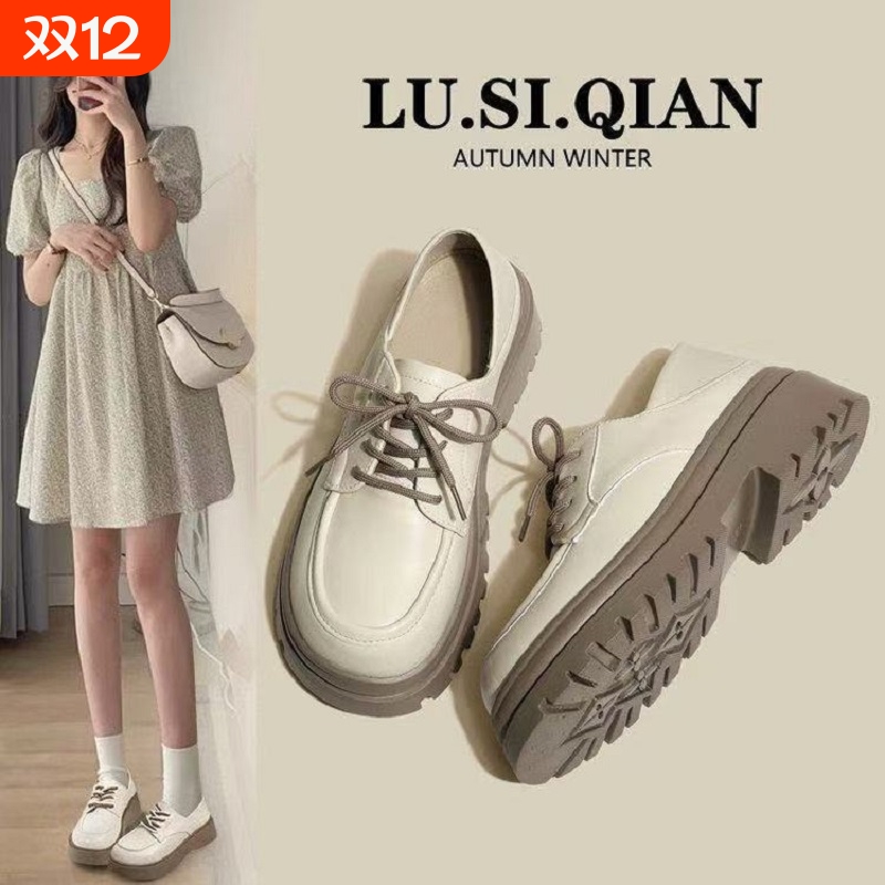 英伦风小皮鞋女2025新款深口粗跟单鞋女秋季洛丽塔鞋子厚底乐福鞋