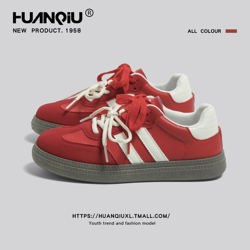 环球红色德训鞋女2025新款夏季透气复古百搭休闲板鞋子厚底运动鞋