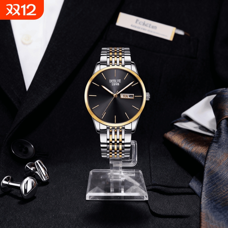 男款手表钢带商务防水石英腕表高级感男士正品名牌全自动非机械表