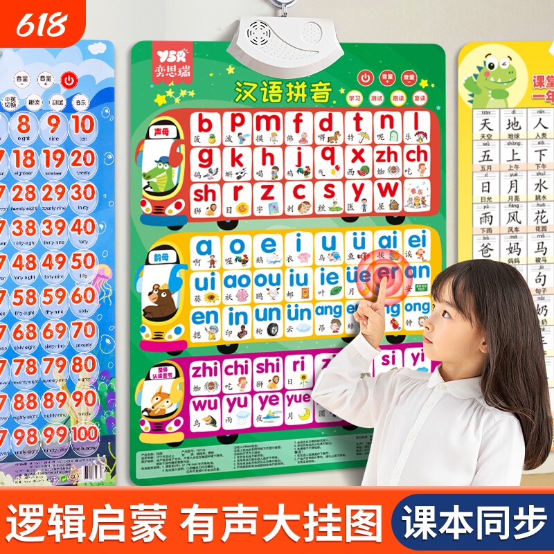 汉语拼音字母表墙贴有声挂图学声母韵母点读发声书识字早教音标
