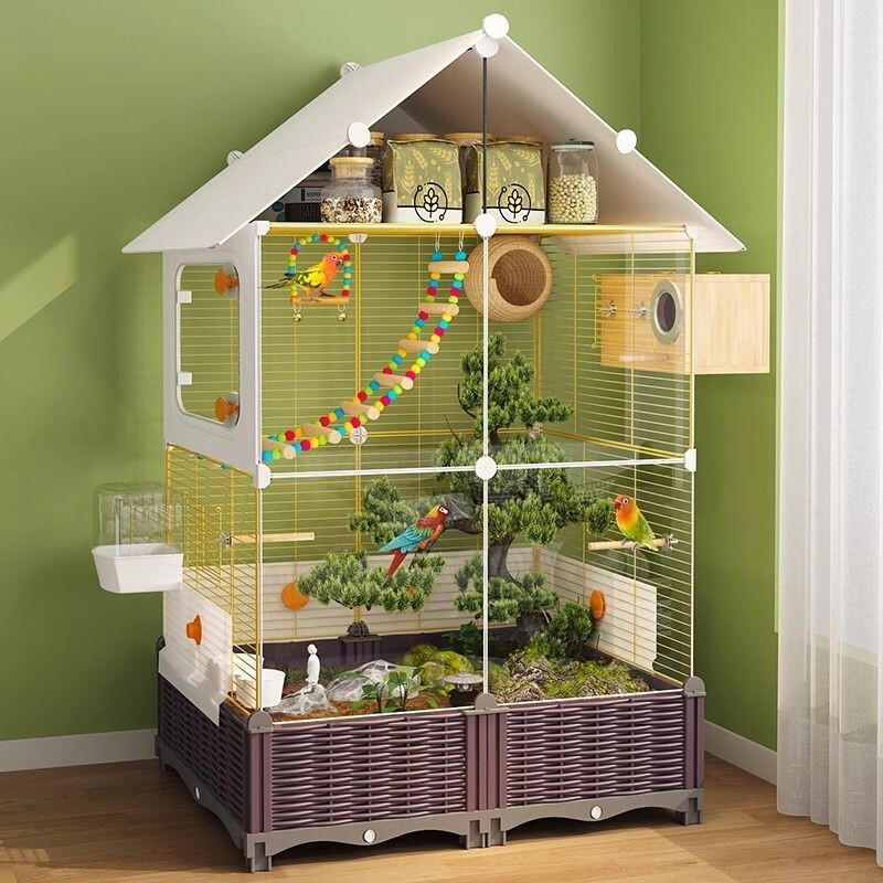 鸟笼生态别墅新型防溅家用八哥玄凤专用豪华鹦鹉笼子大号三层双层