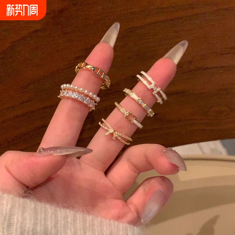 小众开口戒指合集女百搭设计蝴蝶结珍珠食指戒小众轻奢高级感独特