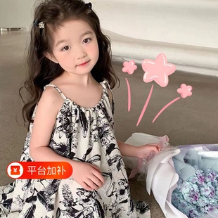 女童夏装水墨画连衣裙2026新款儿童碎花裙公主裙中小童洋气沙滩裙