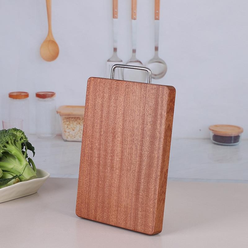家用无漆无蜡整木菜板防霉抗菌厨房木砧板双面银色手柄切水果案板