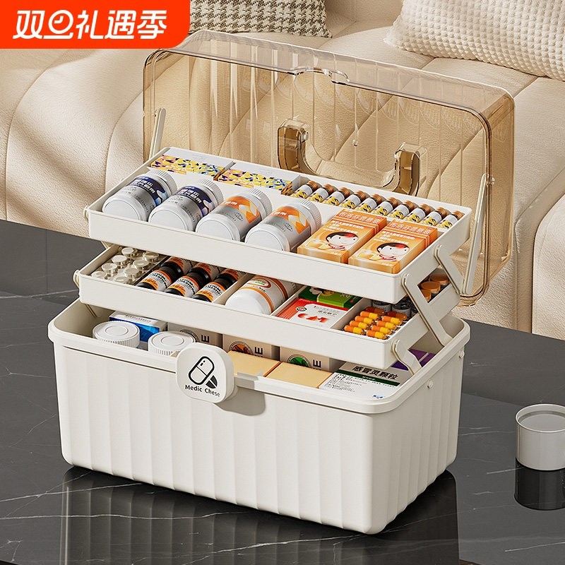 日本家用药箱家庭装药物收纳盒特大容量医药箱多层儿童药品药盒A