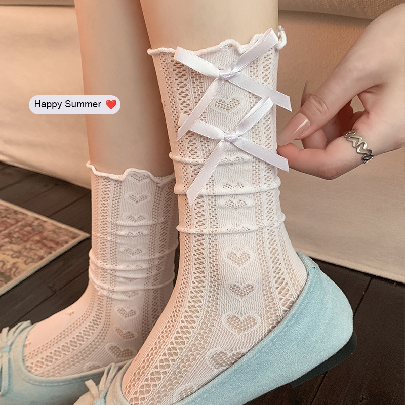 芭蕾风白色蕾丝袜子女中筒夏季薄款堆堆袜miu长筒奶白配玛丽珍鞋