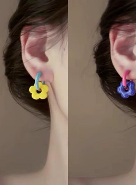 ins小众风格花朵耳钉多巴胺