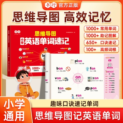 2026小学英语思维导图单词速记人教版全国通用小学生三四五六年级单词汇拆分拼读法口诀知识点自然拼读随身记必背词根课本