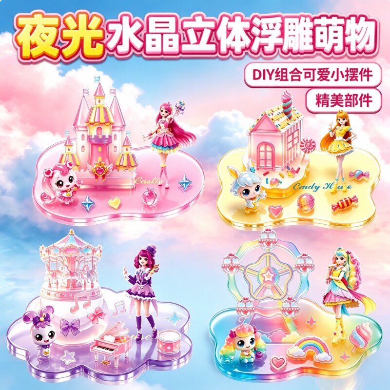 夜光奇妙萌可水晶浮雕叠叠乐图片