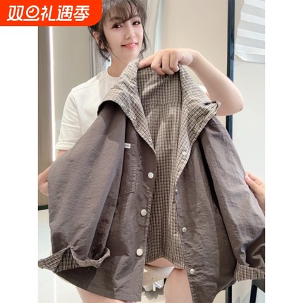 tgc男童连帽夹克洋气双面穿上衣春秋新款中大儿童格子痞帅风外套