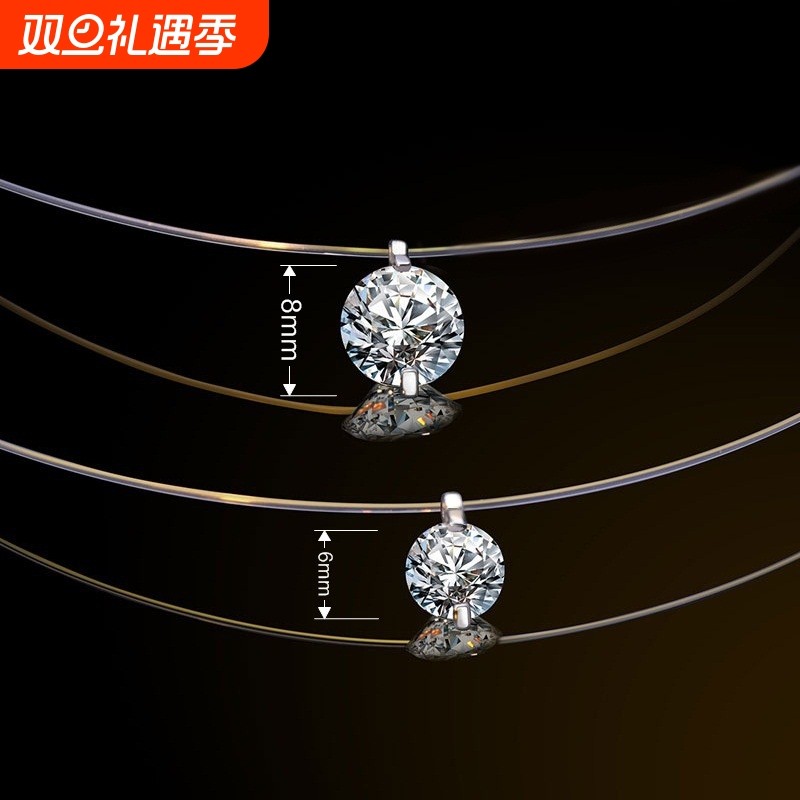 S925纯银透明鱼线项链女锁骨链气质隐形人鱼之泪单钻吊坠新款项链