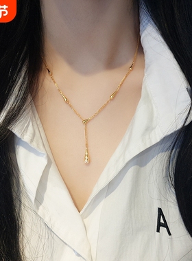 s925纯银金色瑞秋y字型水滴吊坠项链女镶钻轻奢风小众