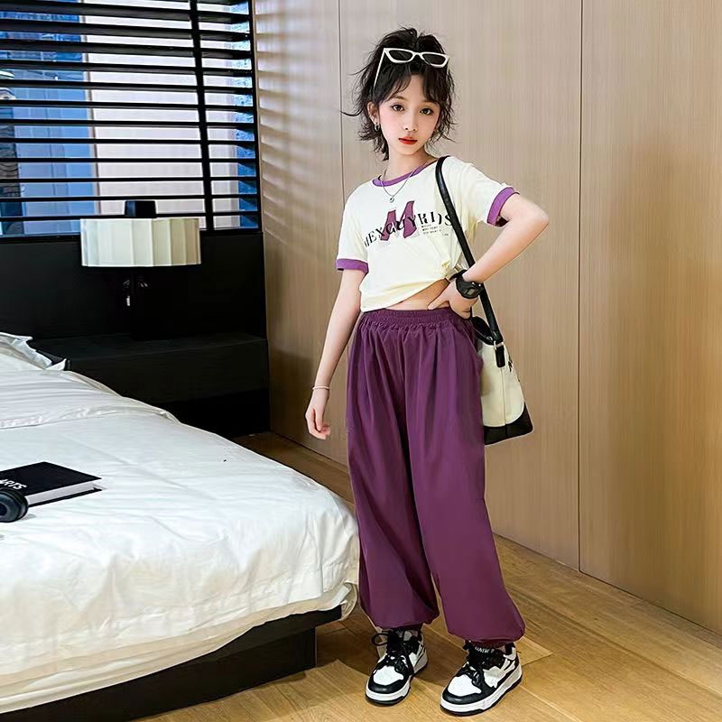 夏季女童套装2025新款洋气儿童短袖中大童女孩休闲运动俩件套薄款