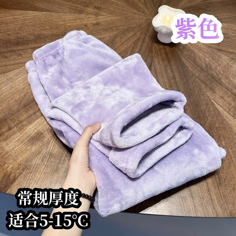 情侣睡裤秋冬季加绒加厚长裤冬季法兰绒居家保暖暖裤家居黑色紫色