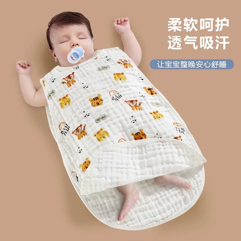 婴儿睡袋夏季薄款纯棉纱布无袖背心防宝宝踢被睡袋夏天超轻薄神器