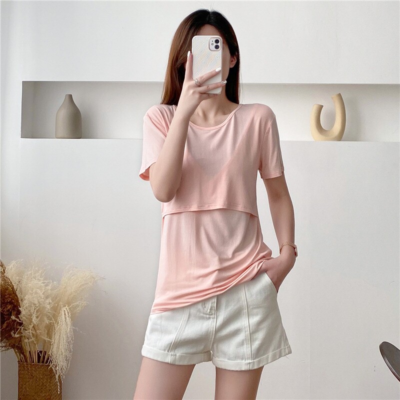 9135哺乳装夏季外出短袖T恤莫代尔薄款居家月子喂奶上衣服夏装