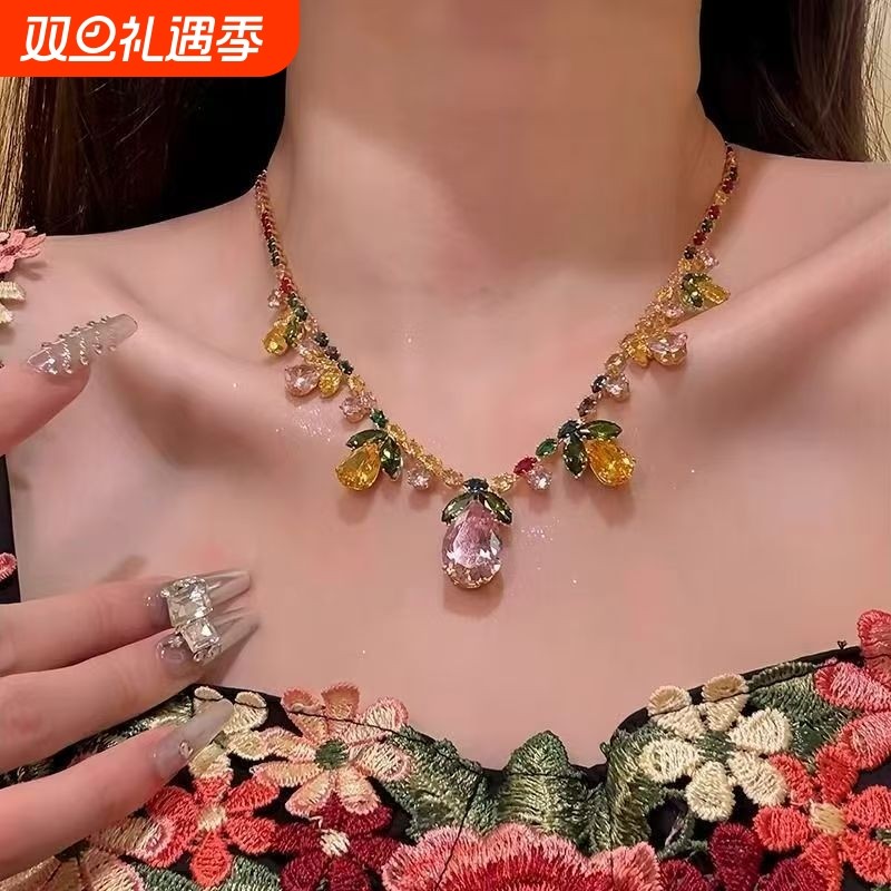 重工vintage串珠吊坠项链女颈链小众复古轻奢高级感锁骨链配饰